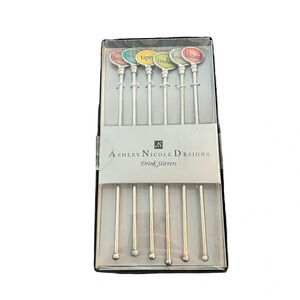 NIB Ashley Nicole Designs Six Metal Novelty Swizzle Sticks Drinking Spell Outs